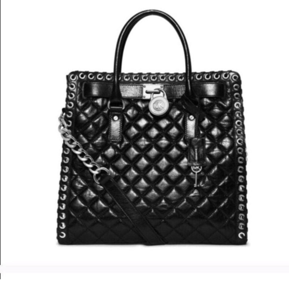 MK Black Quilted Hamilton Bag with Silver Hardware